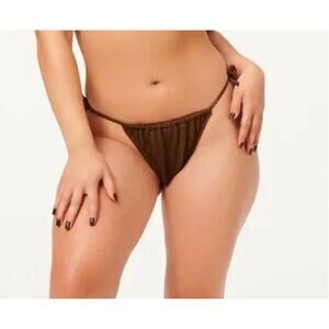 Good American Always Fits Tiny Ties Bikini Bottoms 3/4 L-XL Olive Green NWT